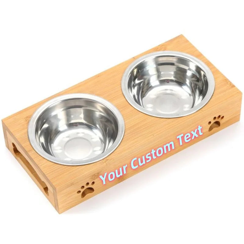 Personalised Bamboo Double Pet Bowl