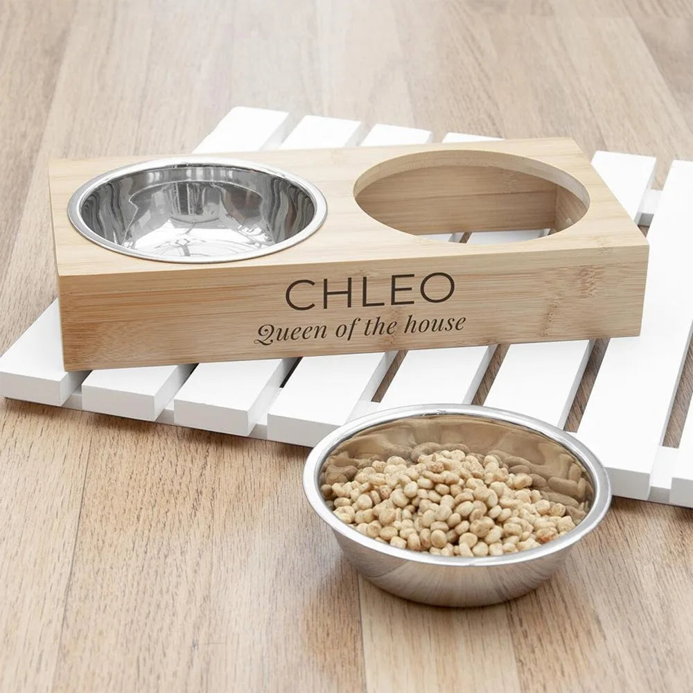 Personalised Bamboo Double Pet Bowl