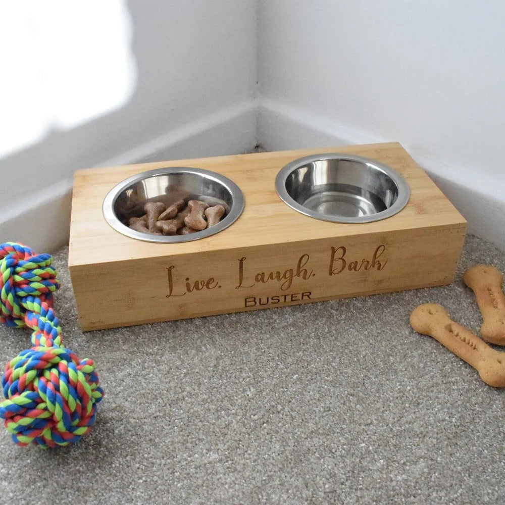 Personalised Bamboo Double Pet Bowl