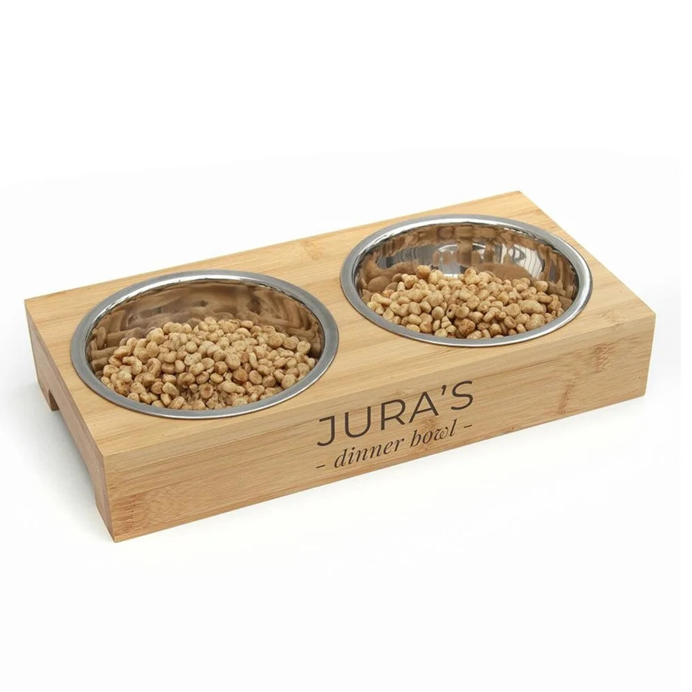 Personalised Bamboo Double Pet Bowl