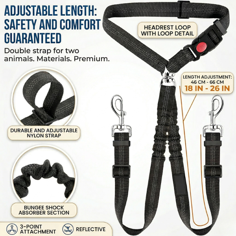 Adjustable Double Clip Dog Car Safety Restraint