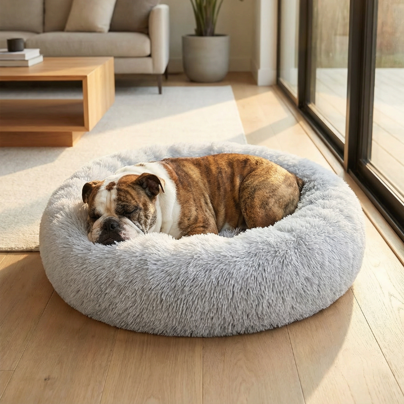 Round Plush Dog Bed Soft & Comfortable