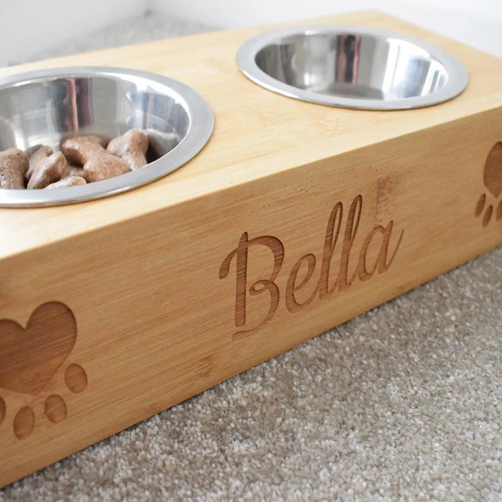 Personalised Bamboo Double Pet Bowl