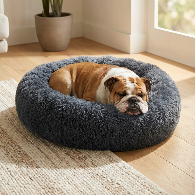 Round Plush Dog Bed Soft & Comfortable